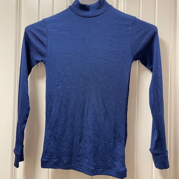 Vintage Silk Blend Stretchy Knit Mockneck Top Blue – XS - Picture 2 of 8